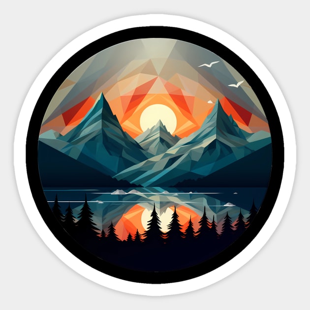 Geometric mountains, beautiful sunset Sticker by Unelmoija